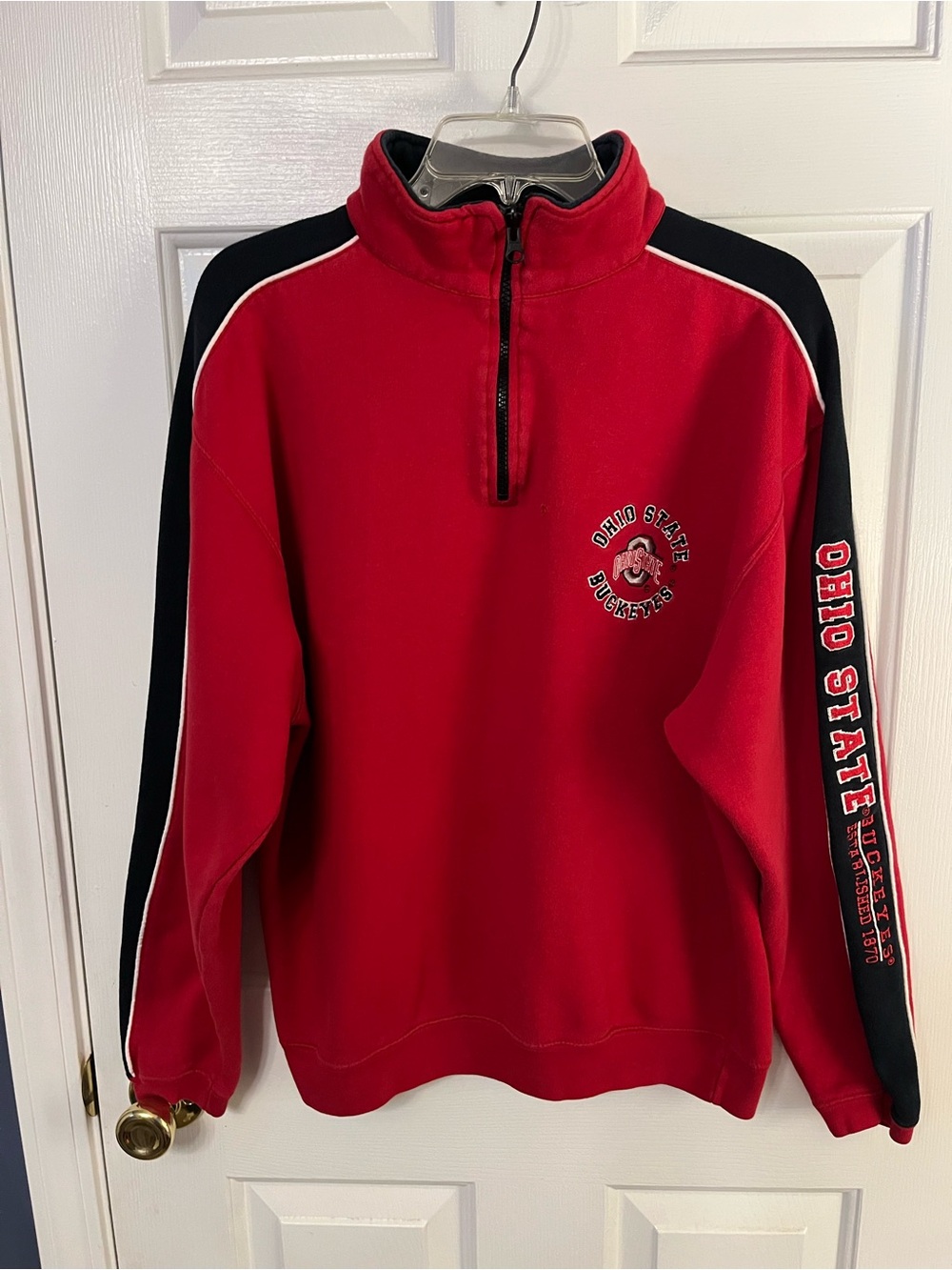 Ohio State Buckeyes Men 1/4 Zip Pullover VTG Y2K Sweatshirt Red/Black Embroidere